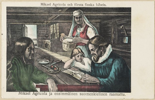Samuel von Bell: Mikael Agricola ja ensimmäinen suomenkielinen raamattu -postikortti. 